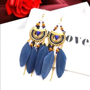 Boho Feather Dangle Drop Earrings